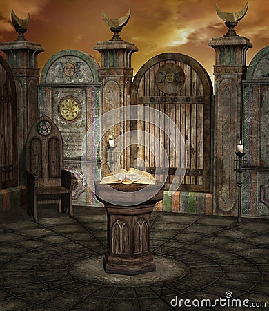 Gothic reading desk with burning candles Cartoon Illustration